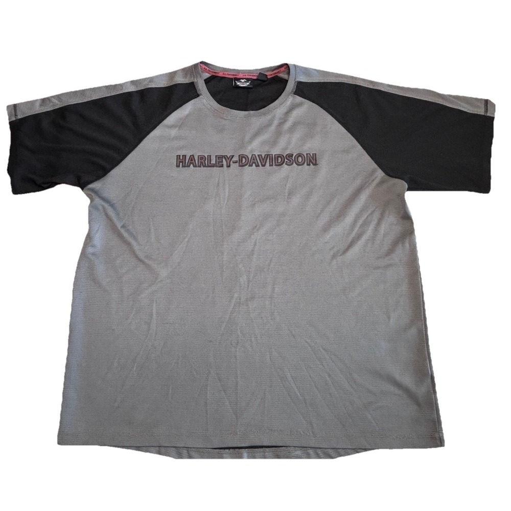 Harley-Davidson Performance Shirt 2XL Gray Black Short Sleeve Dry Fit Tee Moto